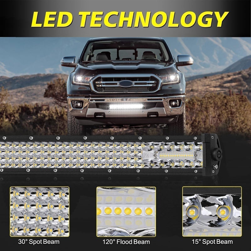AKD Part 20 Inch LED Light Bar, AKD Part 150W Spot Flood Combo Off Road Driving Light Quad Row Super Bright LED Work Light Bumper Grille LED Bar Lights for Truck Pickup SUV UTV ATV Tractor Golf Cart Boat - Image 2